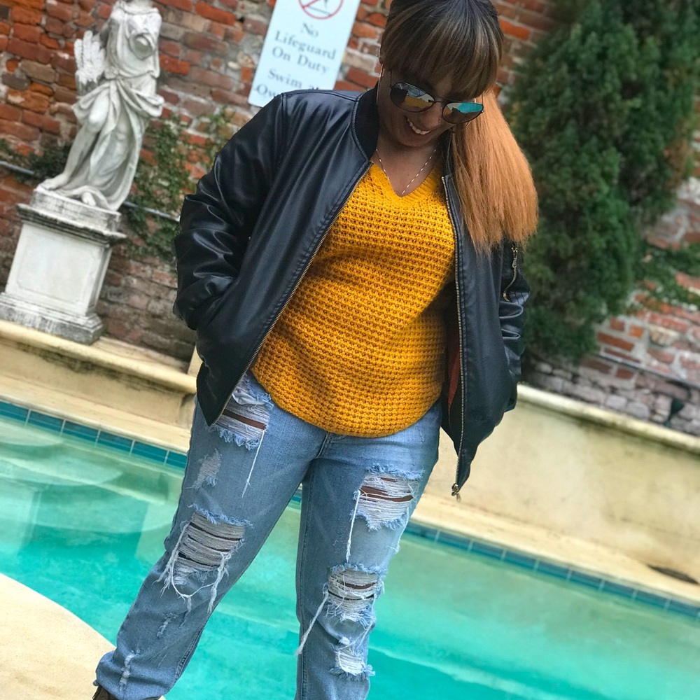 Mustard Ultra Flirt crocheted V-neck sweater